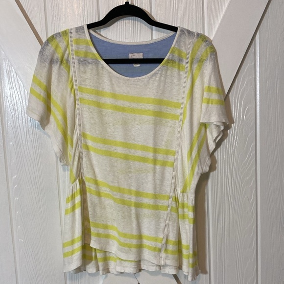 Anthropologie Postmark Yellow Stripe Linen Top - Picture 2 of 10